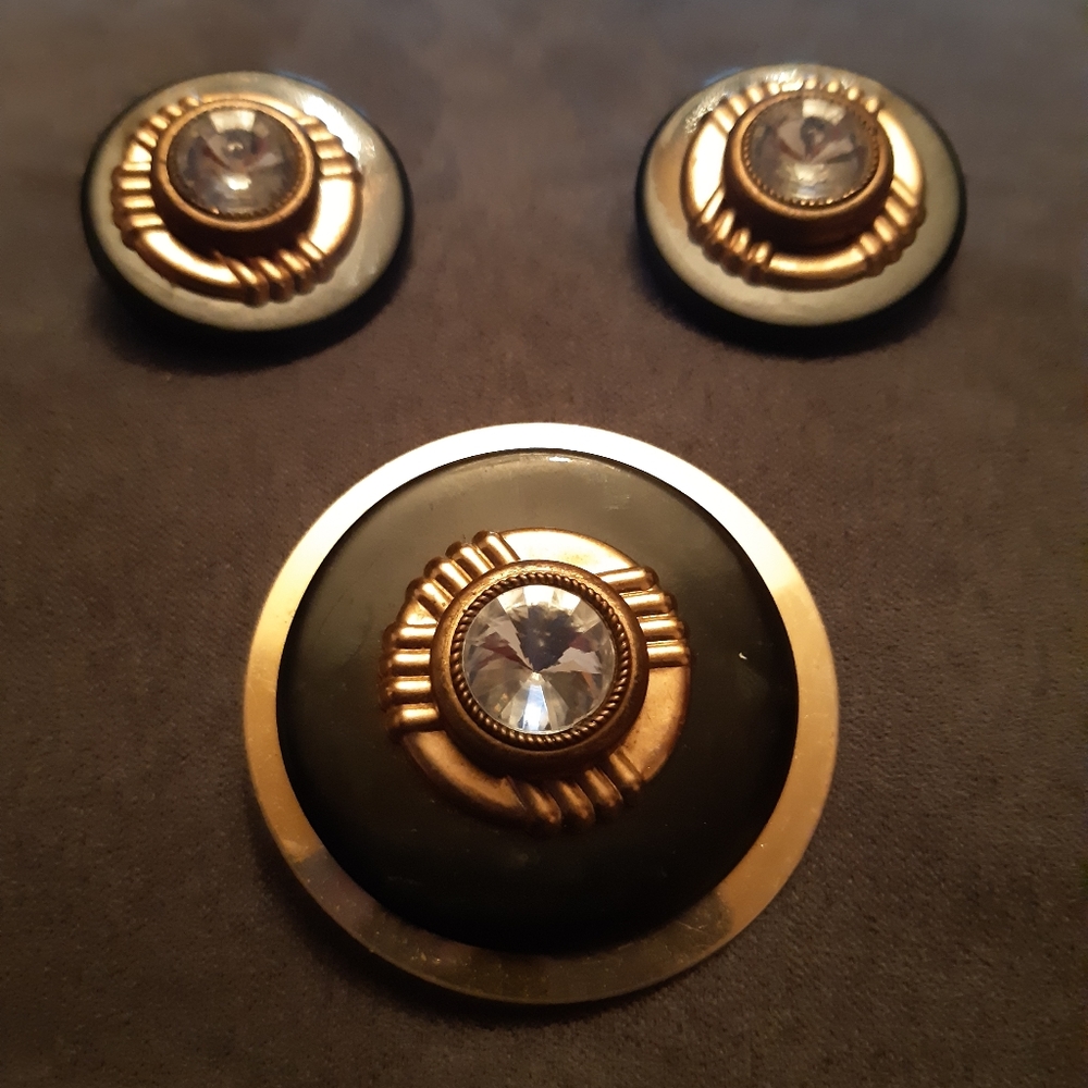 vintage set of earring and brooch